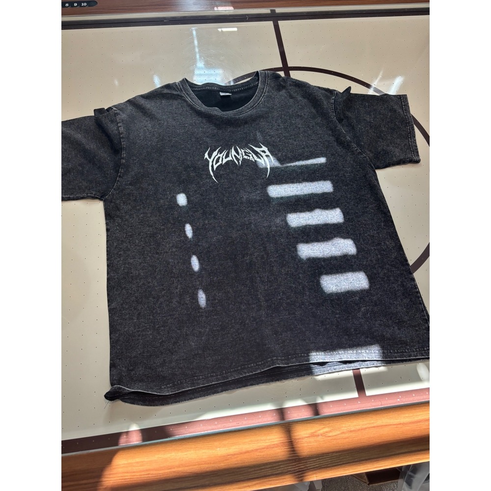 138 Youngla Mens Acid Wash Graphic T-Shirt Charcoal Grey Streetwear Size M